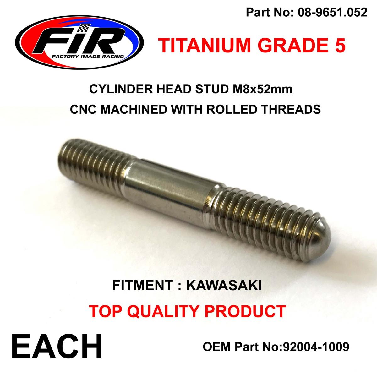 FIR Titanium G5 Stud M8x52mm Each, Kawasaki 92004-1009 920041009