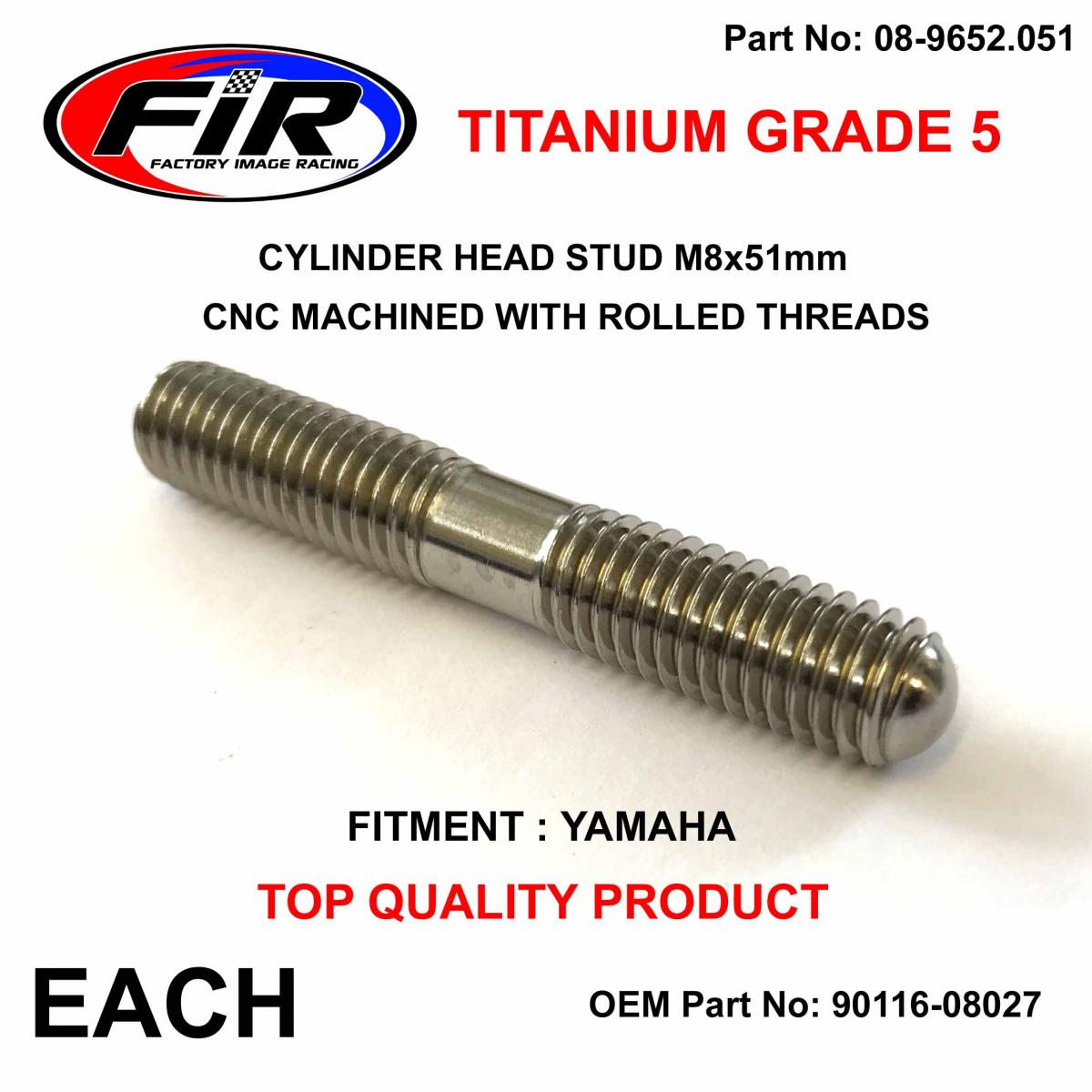 FIR Titanium G5 Stud M8x51mm Each, Yamaha 90116-08027 9011608027