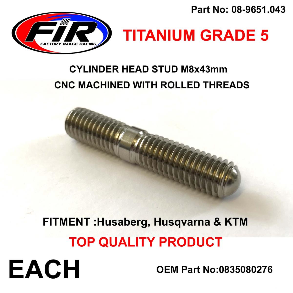 FIR Titanium G5 Stud M8x43mm Each, KTM Husa Husq 0835080276