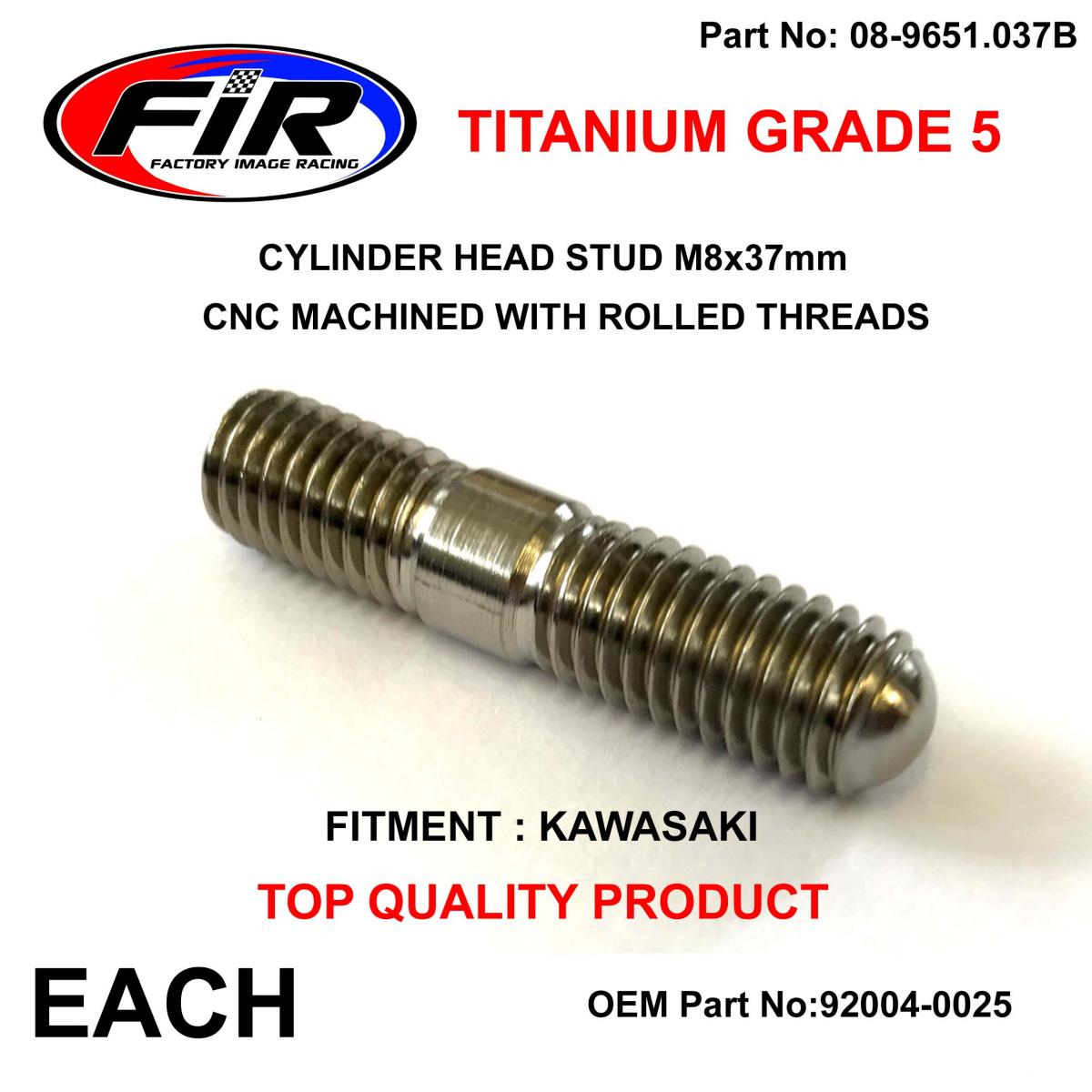 FIR Titanium G5 Stud M8x37mm (b) Each, Kawasaki 92004-0025 920040025