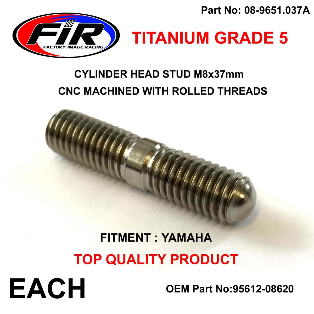 FIR Titanium G5 Stud M8x37mm (a) Each, Yamaha 95612-08620 9561208620
