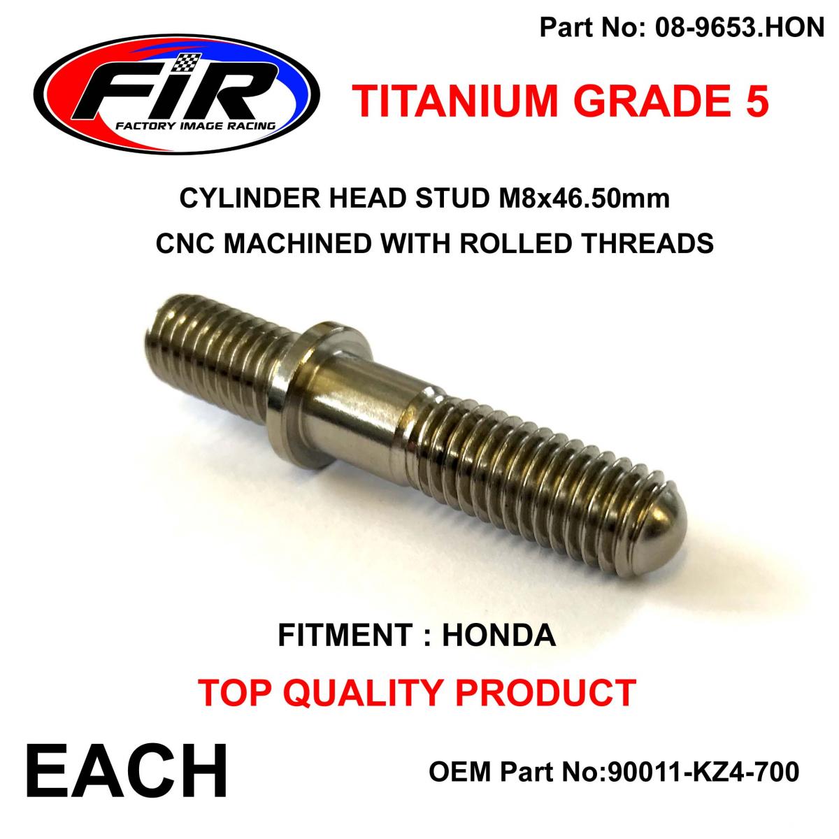FIR Titanium G5 Stud M8x46.50mm Each, Honda 90011-kz4-700 90011kz4700