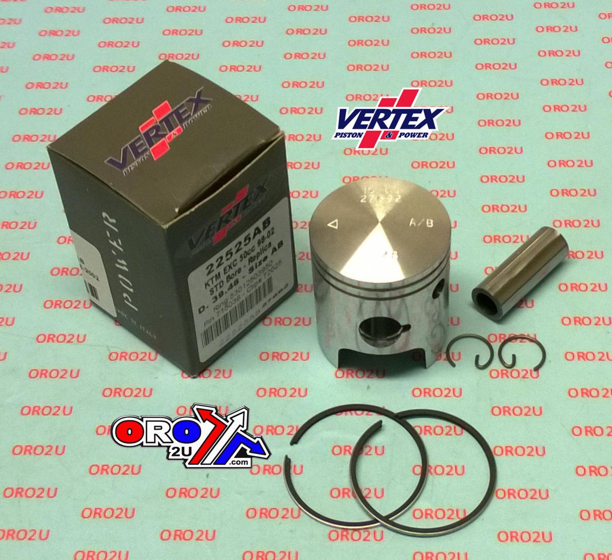 Vertex Piston Kit Vertex 39.5 A/b Beta Rk6 50cc 98-02, Vertex 22525ab KXE50 EXC50