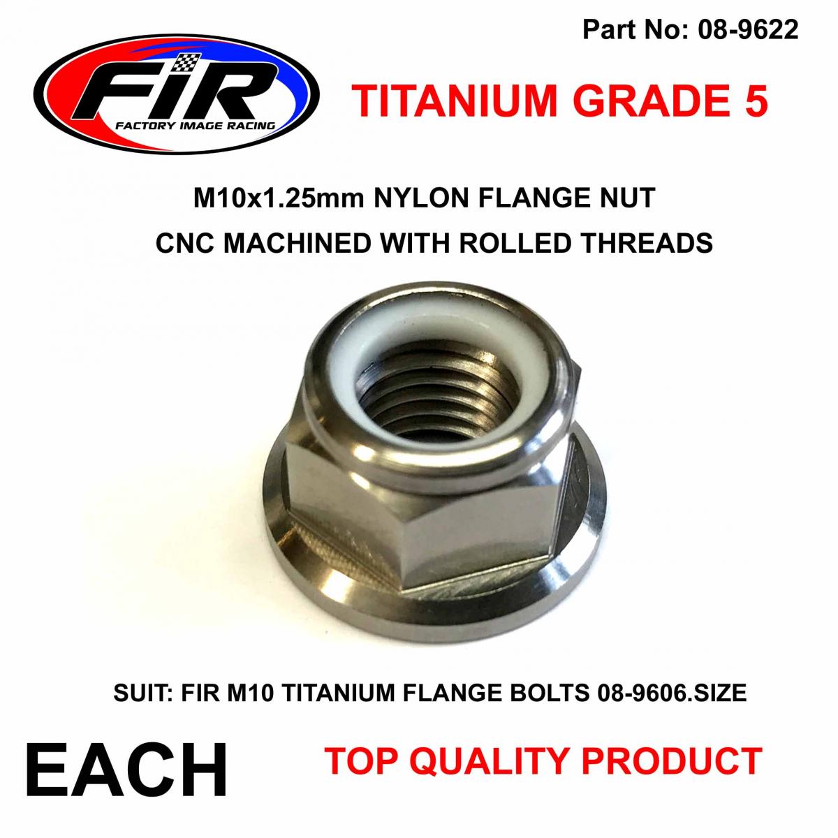 FIR TITANIUM GR5 M10X1.25mm NUT, NYLON FLANGE NUT/ EACH