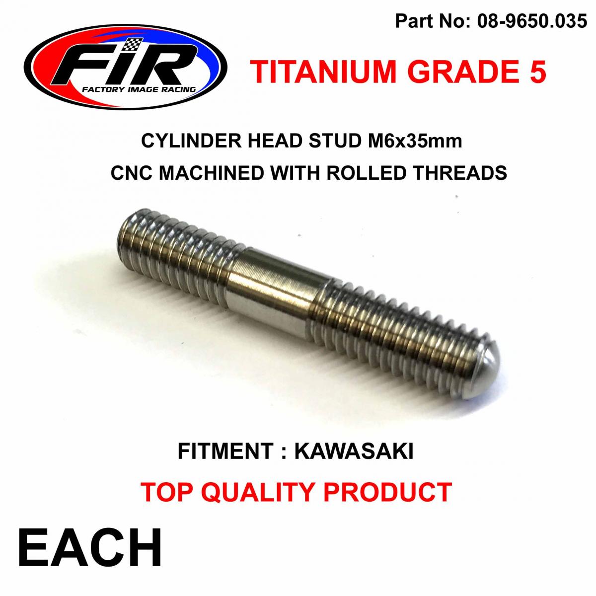 FIR Titanium G5 Stud M6x35mm Each, Front Spindle Stud KX 89>2004, / Universal