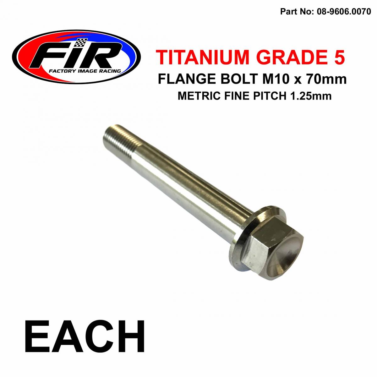 FIR Titanium Gr5 Bolt M10 X 70mm Each, Metric Fine 1.25mm / Grade 5