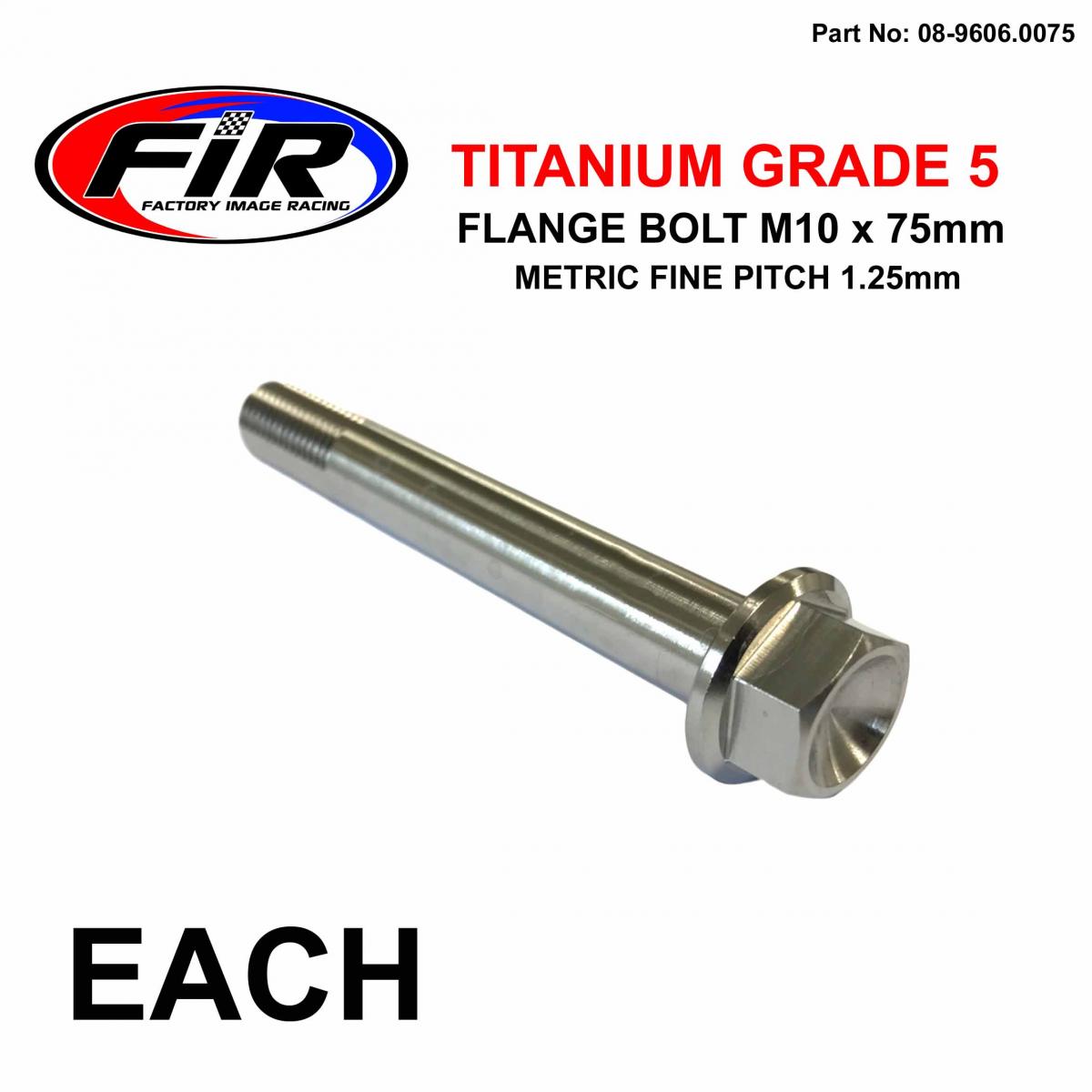 FIR Titanium Gr5 Bolt M10 X 75mm Each, Metric Fine 1.25mm / Grade 5