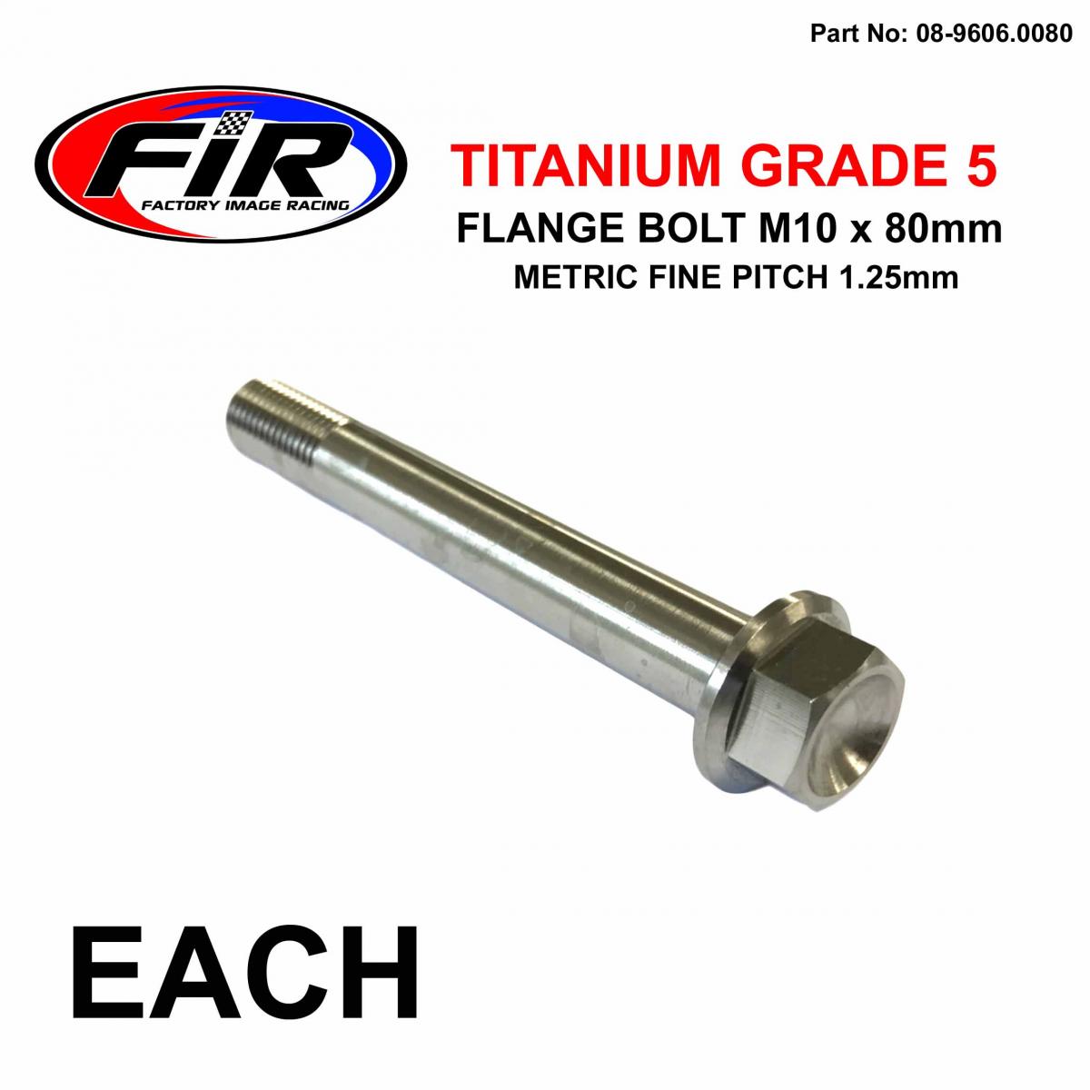 FIR Titanium Gr5 Bolt M10 X 80mm Each, Metric Fine 1.25mm / Grade 5