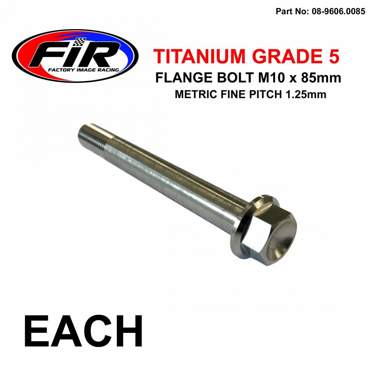 FIR Titanium Gr5 Bolt M10 X 85mm Each, Metric Fine 1.25mm / Grade 5