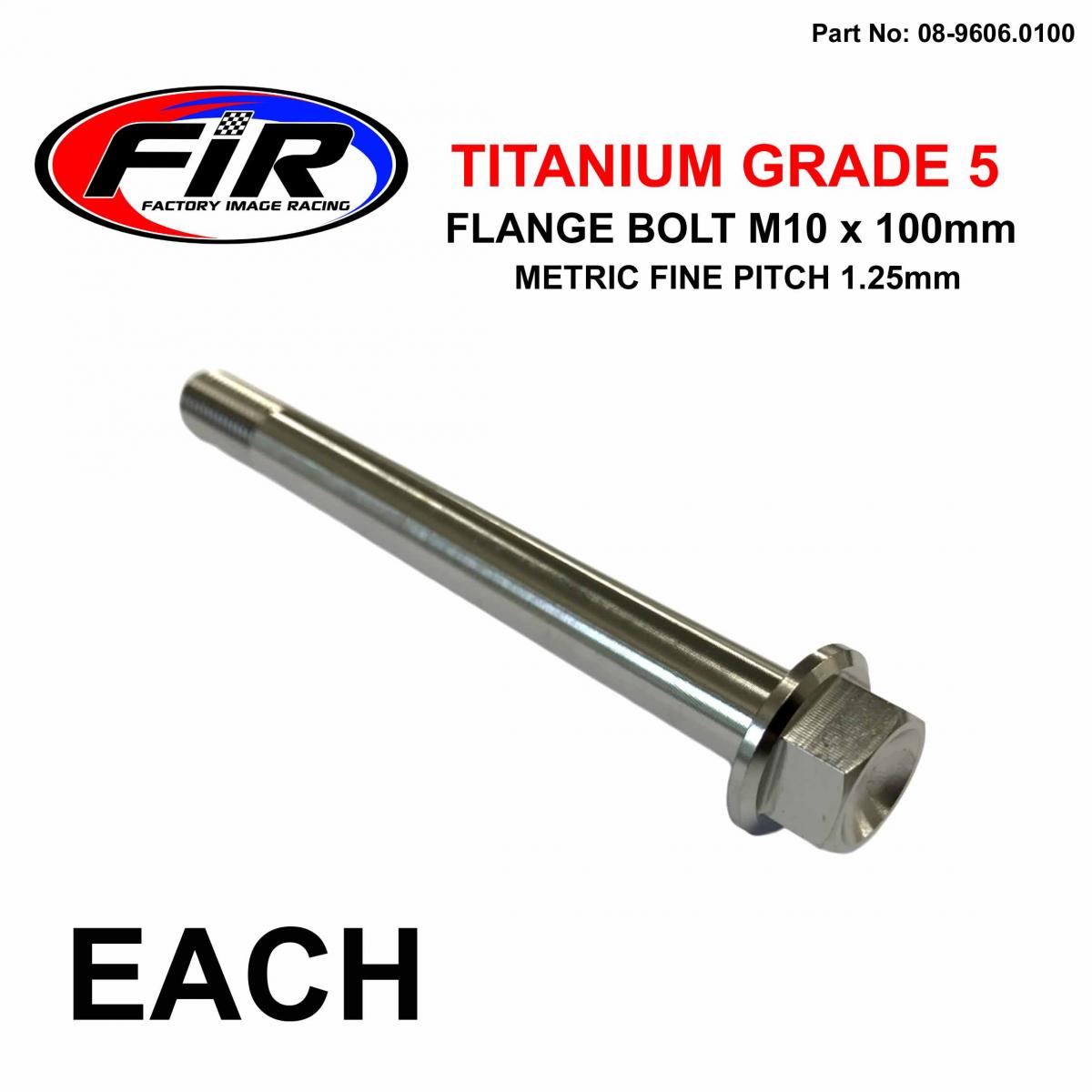 FIR Titanium Gr5 Bolt M10 X 100mm Each, Metric Fine 1.25mm / Grade 5