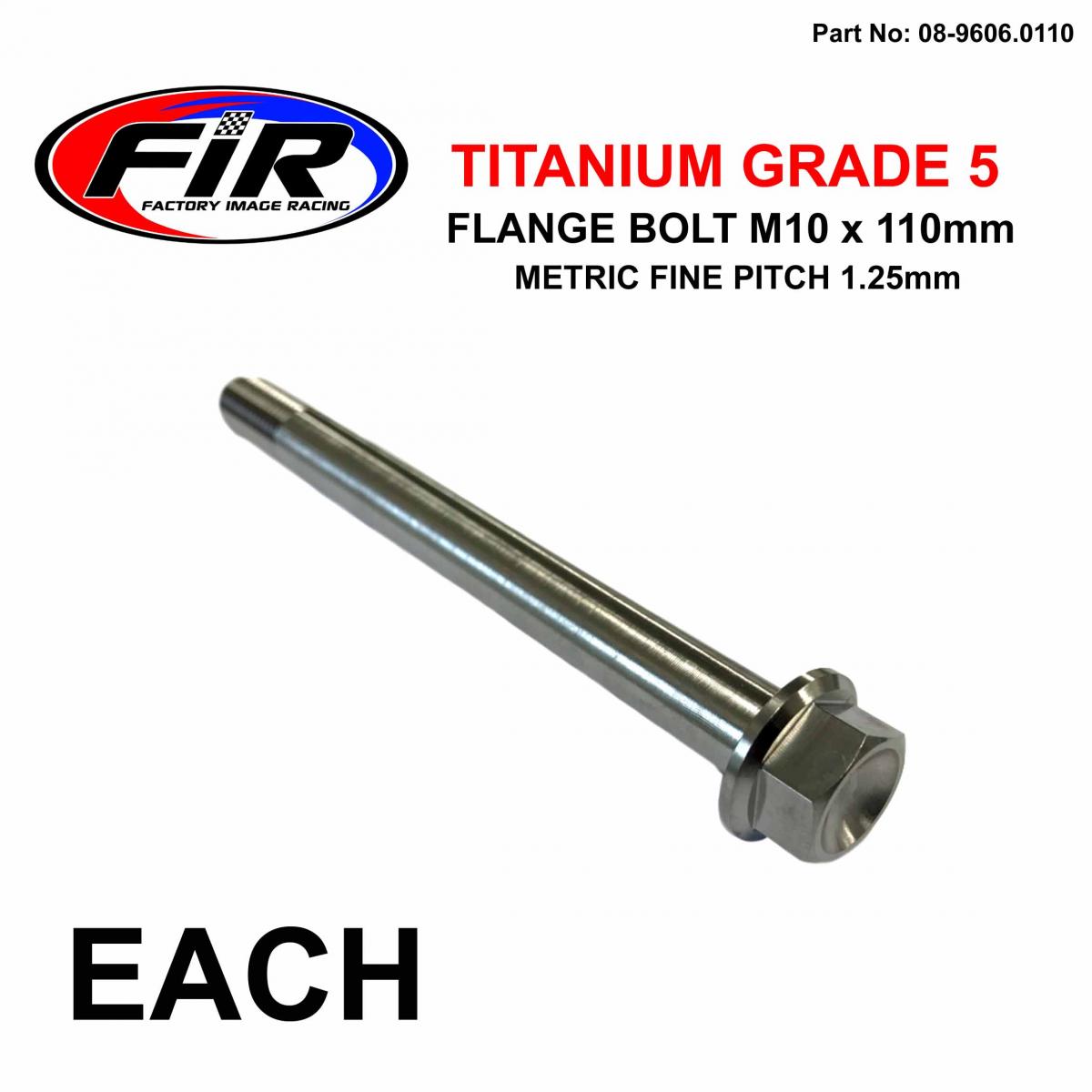 FIR Titanium Gr5 Bolt M10 X 110mm Each, Metric Fine 1.25mm / Grade 5