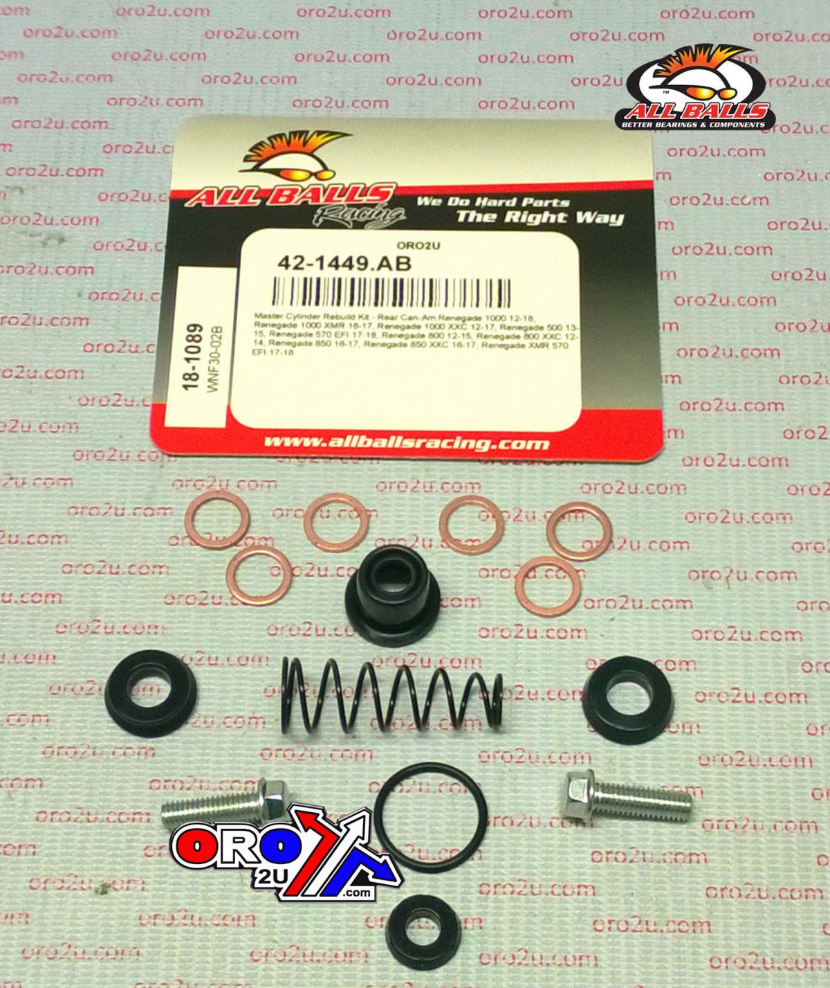 All Balls Racing Brake Master Cyl Rebuild Kit Allballs, Allballs 18-1089 Can-am Outlander/renegade 12-21 Rear
