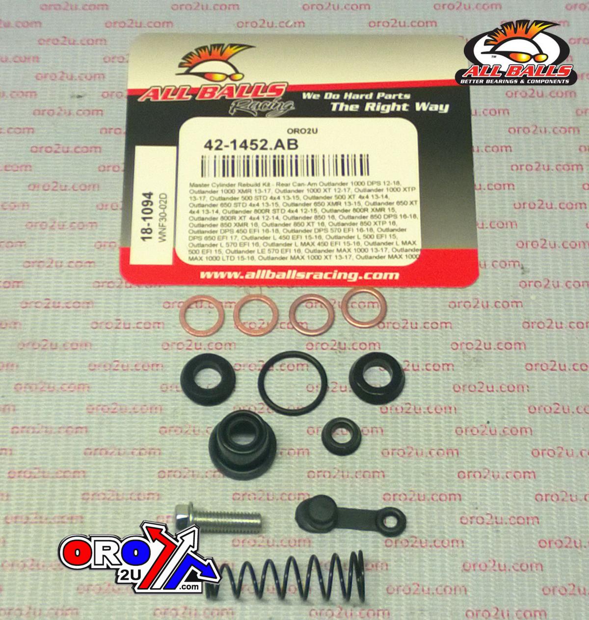 All Balls Racing Brake Master Cyl Rebuild Kit Allballs, Allballs 18-1094 Can-am Outlander/renegade 12-22 Rear