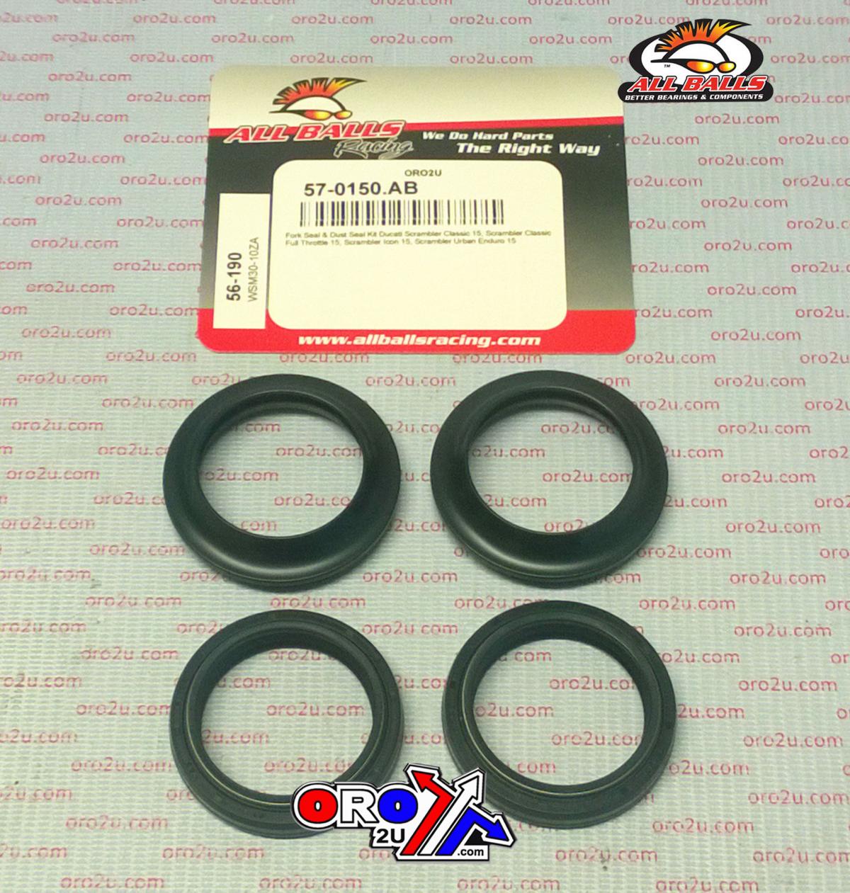 All Balls Racing Seal Wiper Set Allballs, Allballs 56-190 Fork Seal Kit