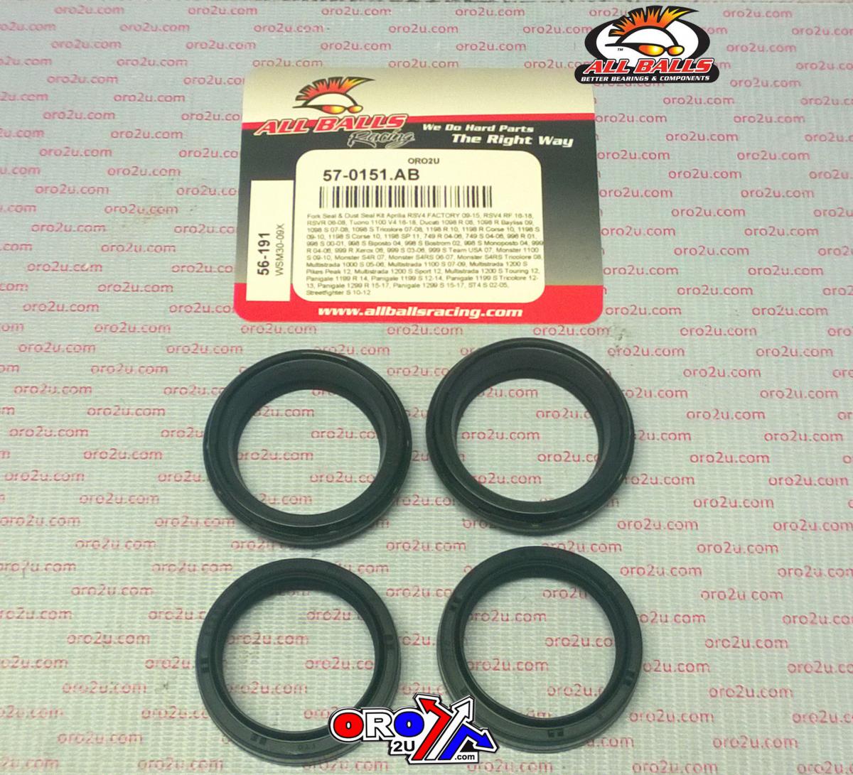 All Balls Racing Seal Wiper Set Allballs, Allballs 56-191 Fork Seal Kit