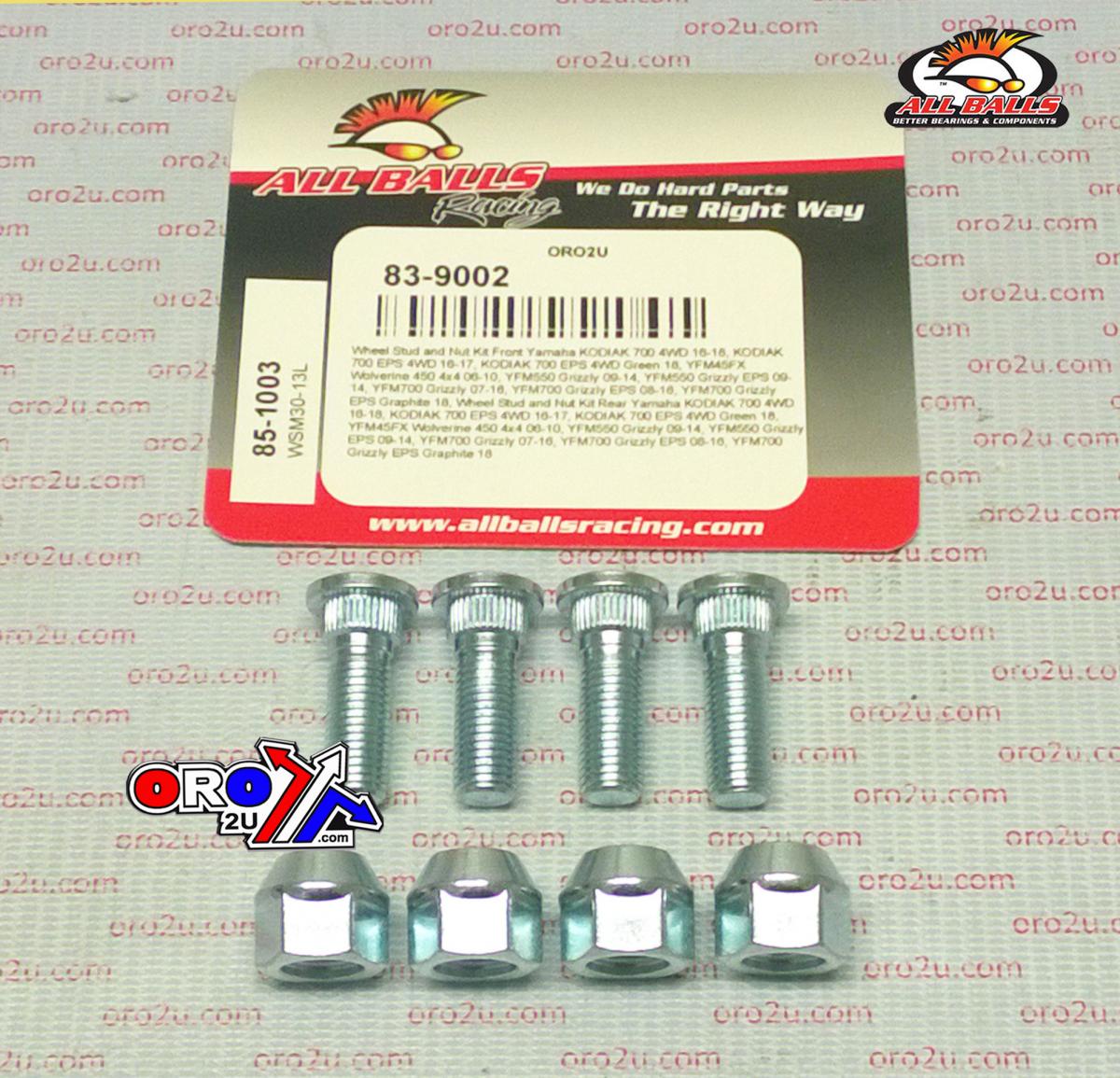 All Balls Racing Wheel Stud and Nut Kit, Allballs 85-1003 Yamaha Kodiak 700 4wd 16-18, Kodiak 700 Eps 4wd 16-17, Kodiak 700 Eps 4wd Green 18