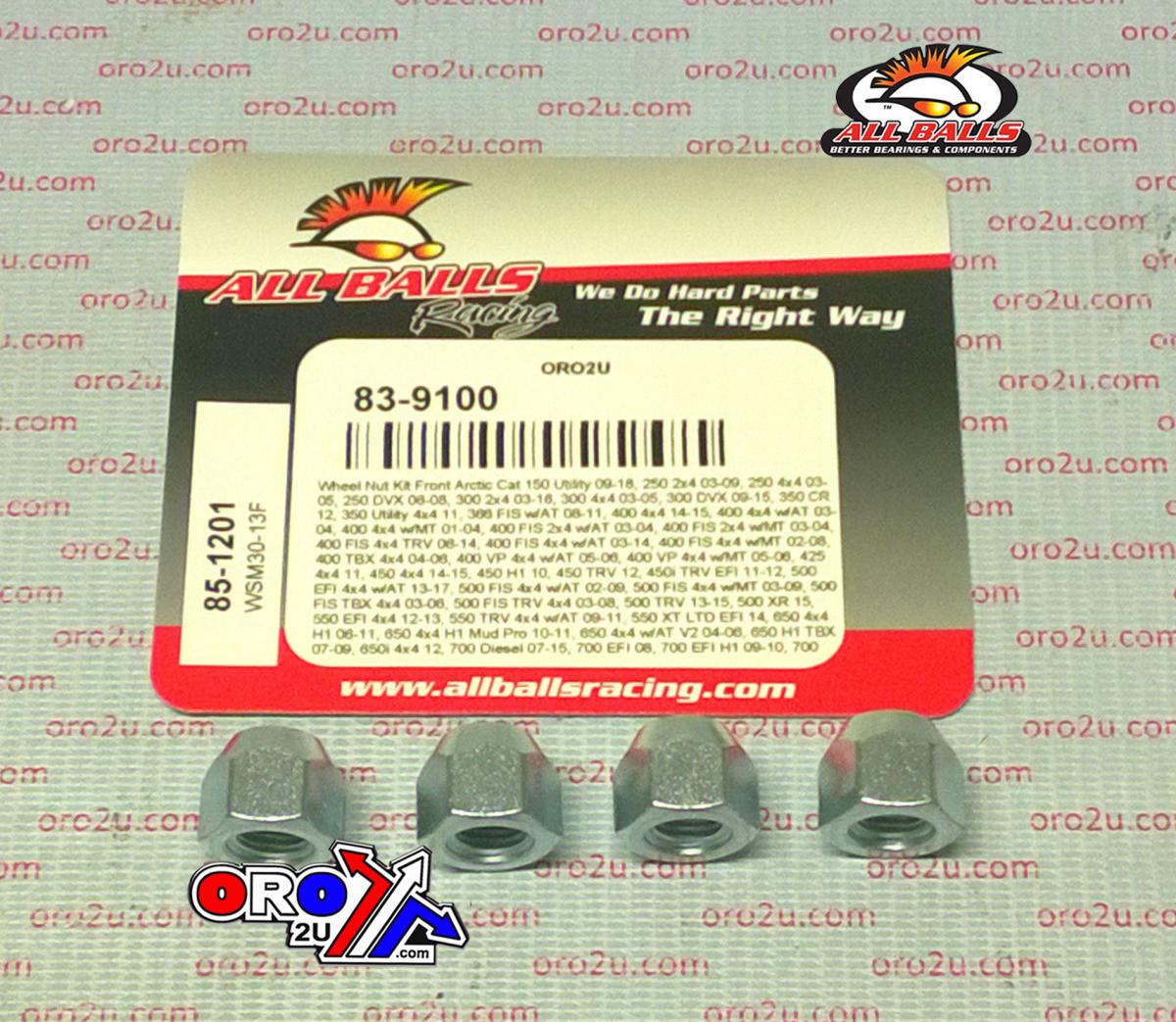 All Balls Racing Wheel Nuts Set-4, Allballs 85-1201, Arctic Cat 150 Utility 09-19, 250 2x4 03-09, 250 4x4 03-05, 250 Dvx 06-08, 300 2x4 03-16, 300 4x4 03