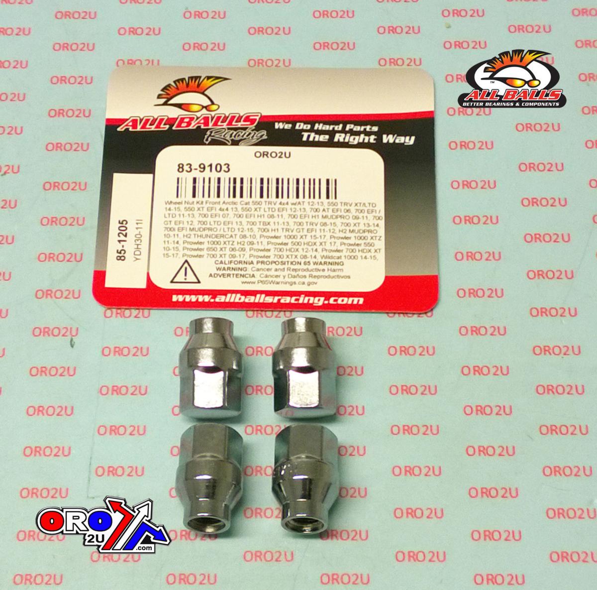 ALL BALLS WHEEL LUG NUT SET-4, ALLBALLS 85-1205, Arctic Cat Wildcat X 13-16, 1000 H2 LTD 11, 1000 H2 MUDPRO 10-11, 1000 H2 THUNDERCAT 08-10, 1000 MUD