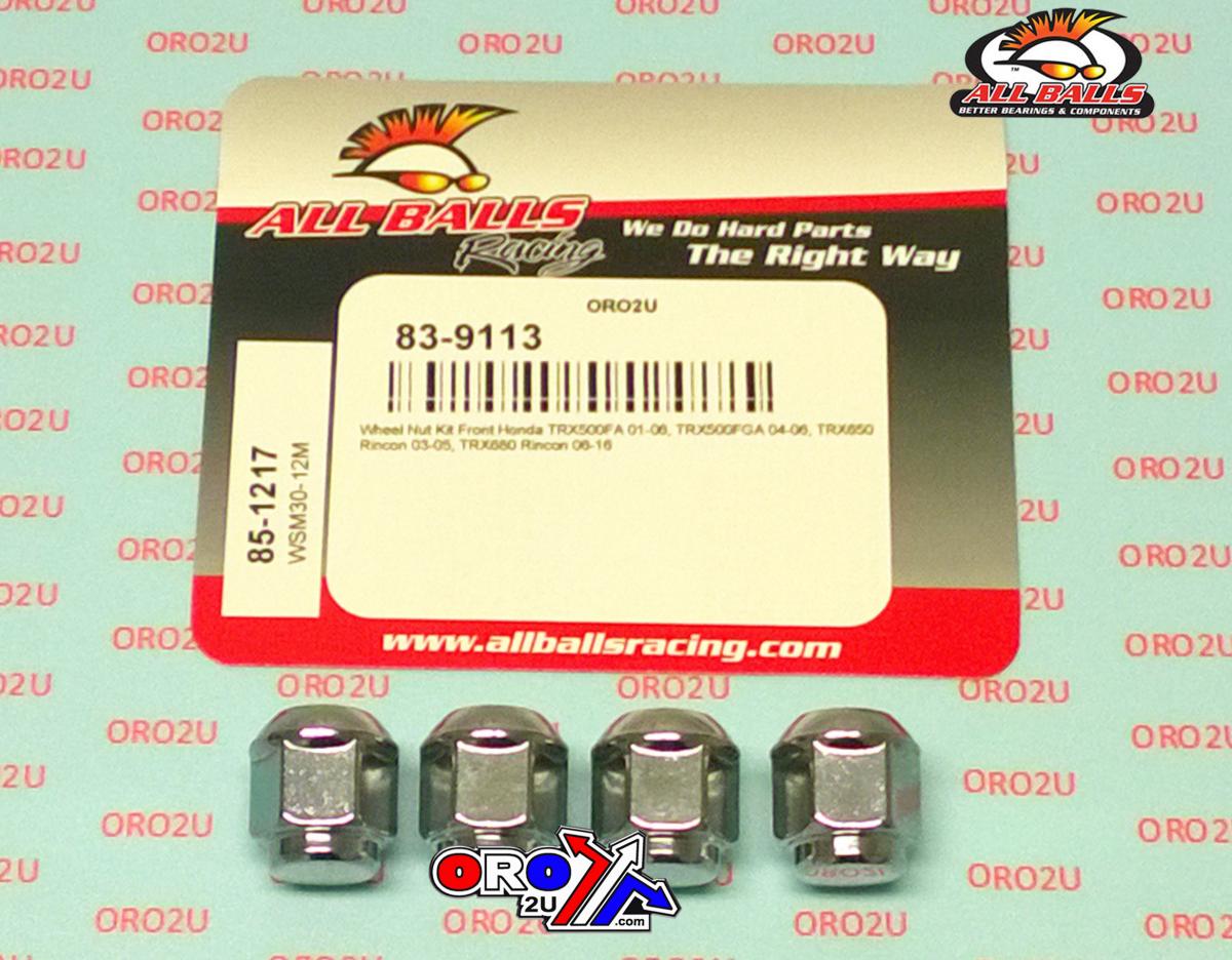 ALL BALLS WHEEL LUG NUT SET-4, ALLBALLS 85-1217, 90314-HN2-003, Honda TRX500FA 01-06, TRX500FGA 04-06, TRX650 Rincon 03-05, TRX680 Rincon 06-16