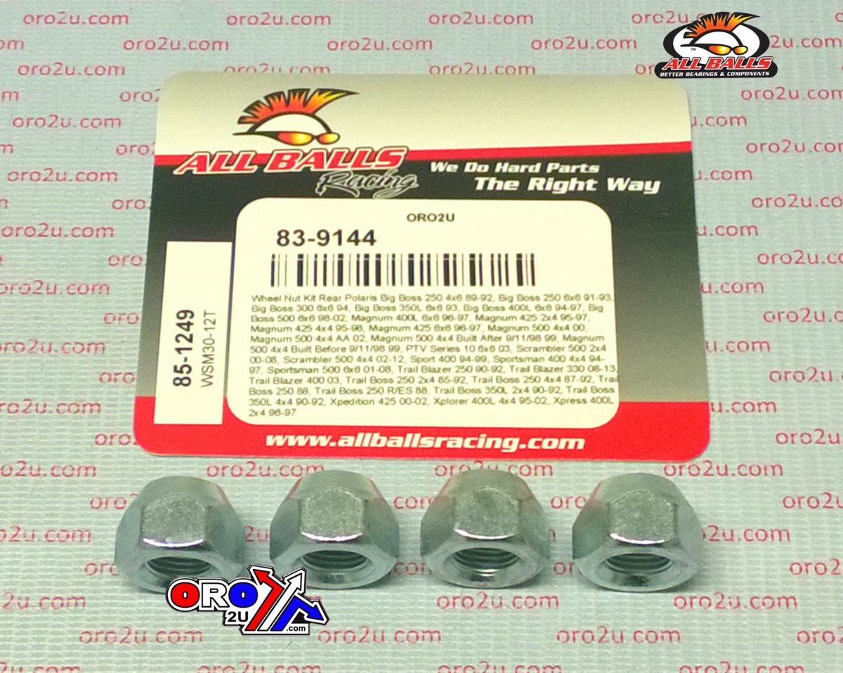 All Balls Racing Wheel Nut Rear Kit Pack-4, Allballs 85-1249, 7542714, Polaris Big Boss 250 4x6 89-92, Big Boss 250 6x6 91-93, Big Boss 300 6x6 94, Big Boss 350l 6x6 93, B