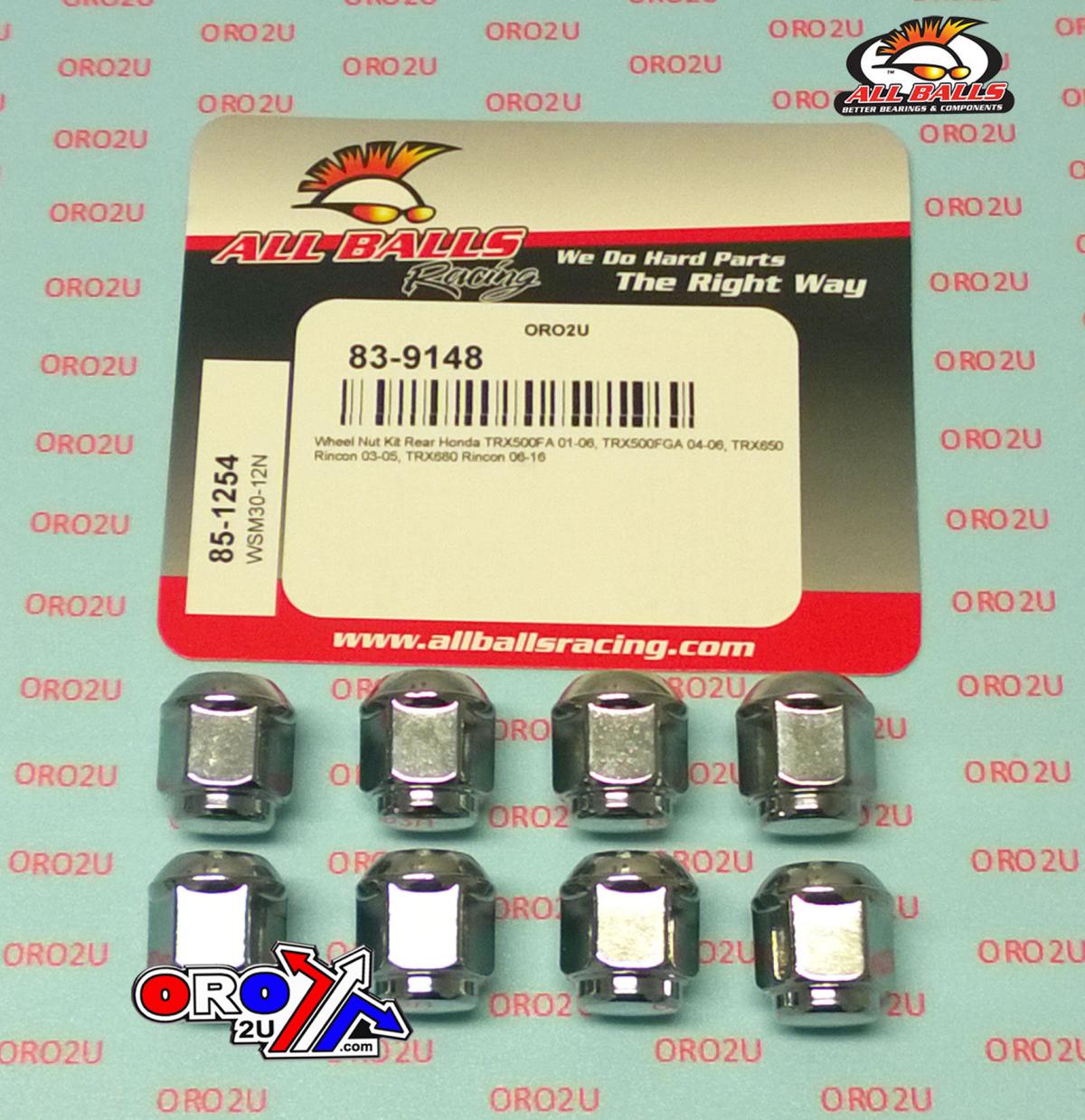 ALL BALLS WHEEL NUT REAR PACK-8, ALLBALLS 85-1254, 90314-HN2-003, Honda TRX500FA 01-06, TRX500FGA 04-06, TRX650 Rincon 03-05, TRX680 Rincon 06-16