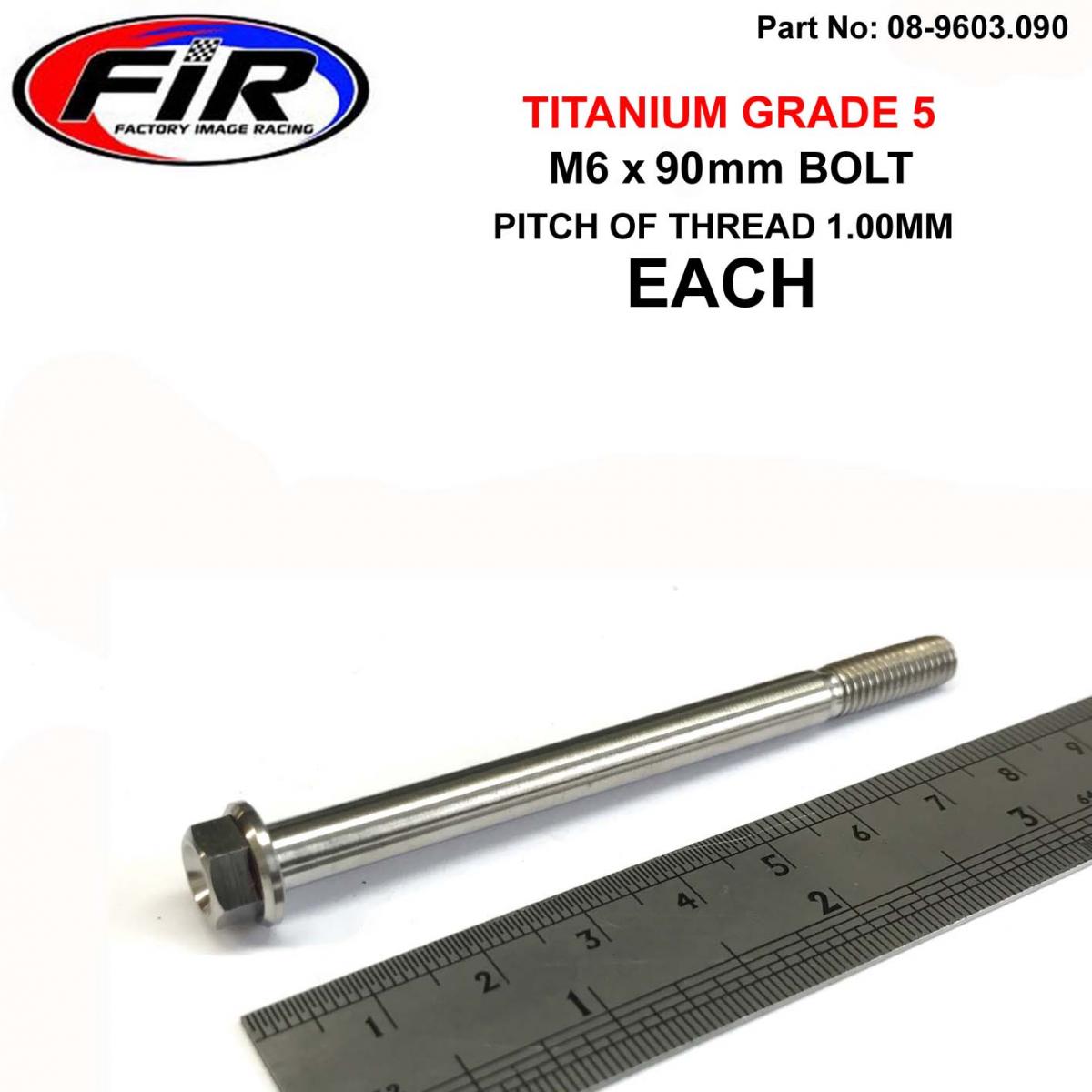 FIR Titanium Gr5 Bolt M6 X 90mm Each, Flange Od: 11mm / Hex Size: 8mm, /