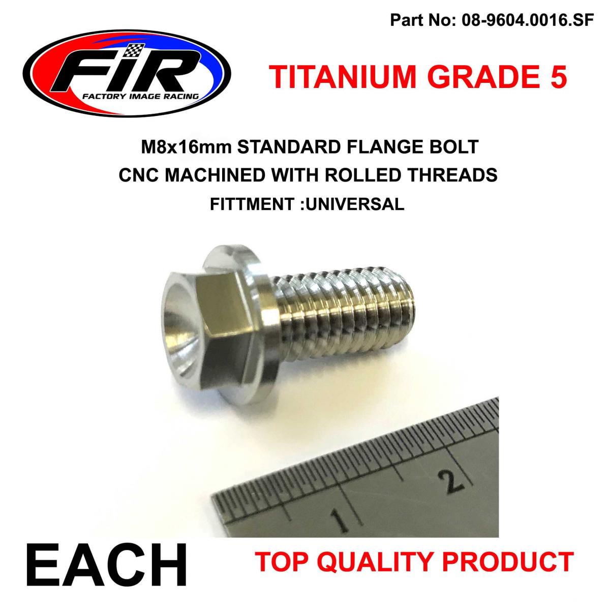 FIR Titanium Gr5 Bolt M8 X16mm Each, Flange Od: 14mm / Hex Size: 10mm, /