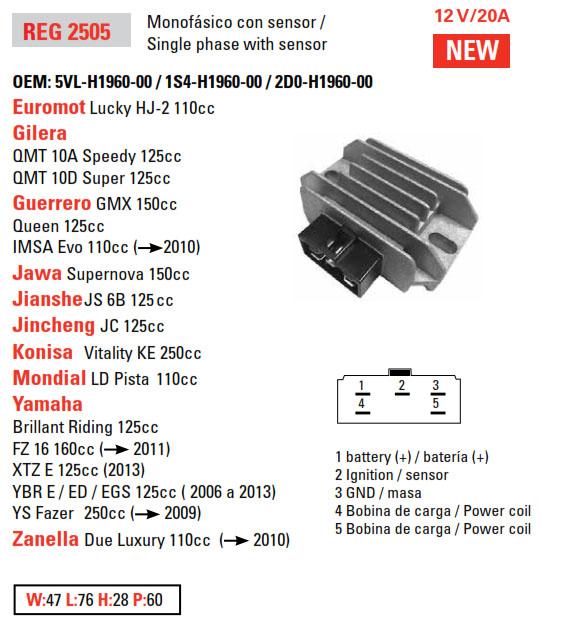 Ricks Electronics Regulator XT125R/x XTZ125E Rectifier-regulator