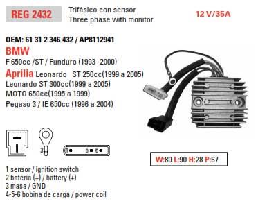 Ricks Electronics Regulator Bmw F650st, Aprilia Scooter, 61 31 2 346 432 and Ap8112941, Rectifier