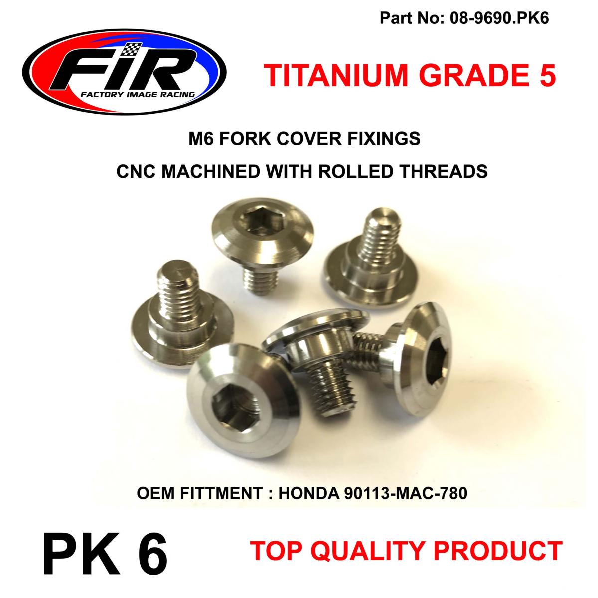 FIR M6 Fork Cover Bolt Honda Pk 6, Titanium Grade 5 / Oem Part No: 90113-mac-780