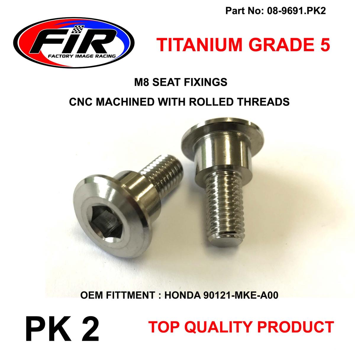 FIR M8 Seat Bolts Honda Pk 2, Titanium Grade 5 / Oem Ref:90121-mke-a00