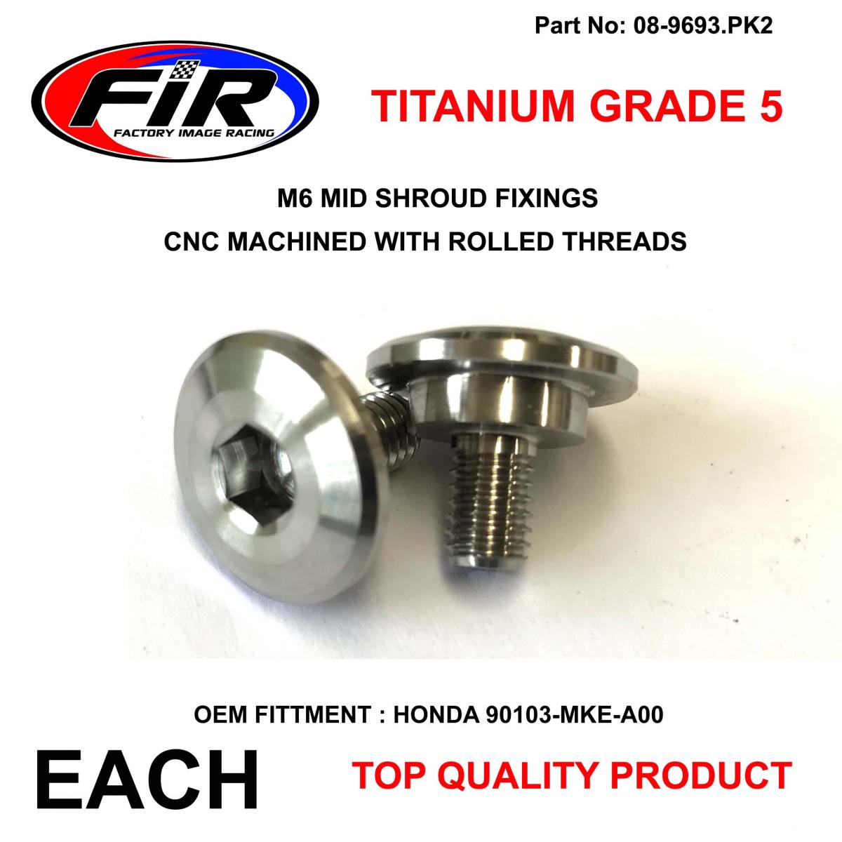 FIR M6 Rad Shroud Bolts Honda Pk 2, Titanium Grade 5 / Oem Ref: 90103-mke-a00