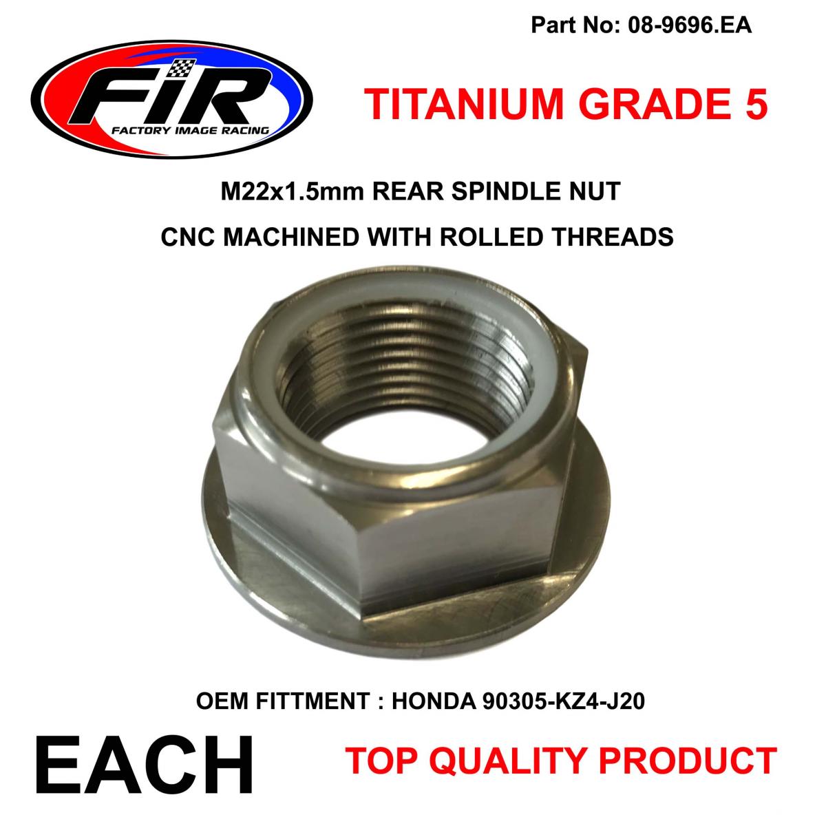 FIR Honda Rear Spindle Nut M22x1.5, Titanium Grade 5 / Oem Ref: 90305-kz4-j20