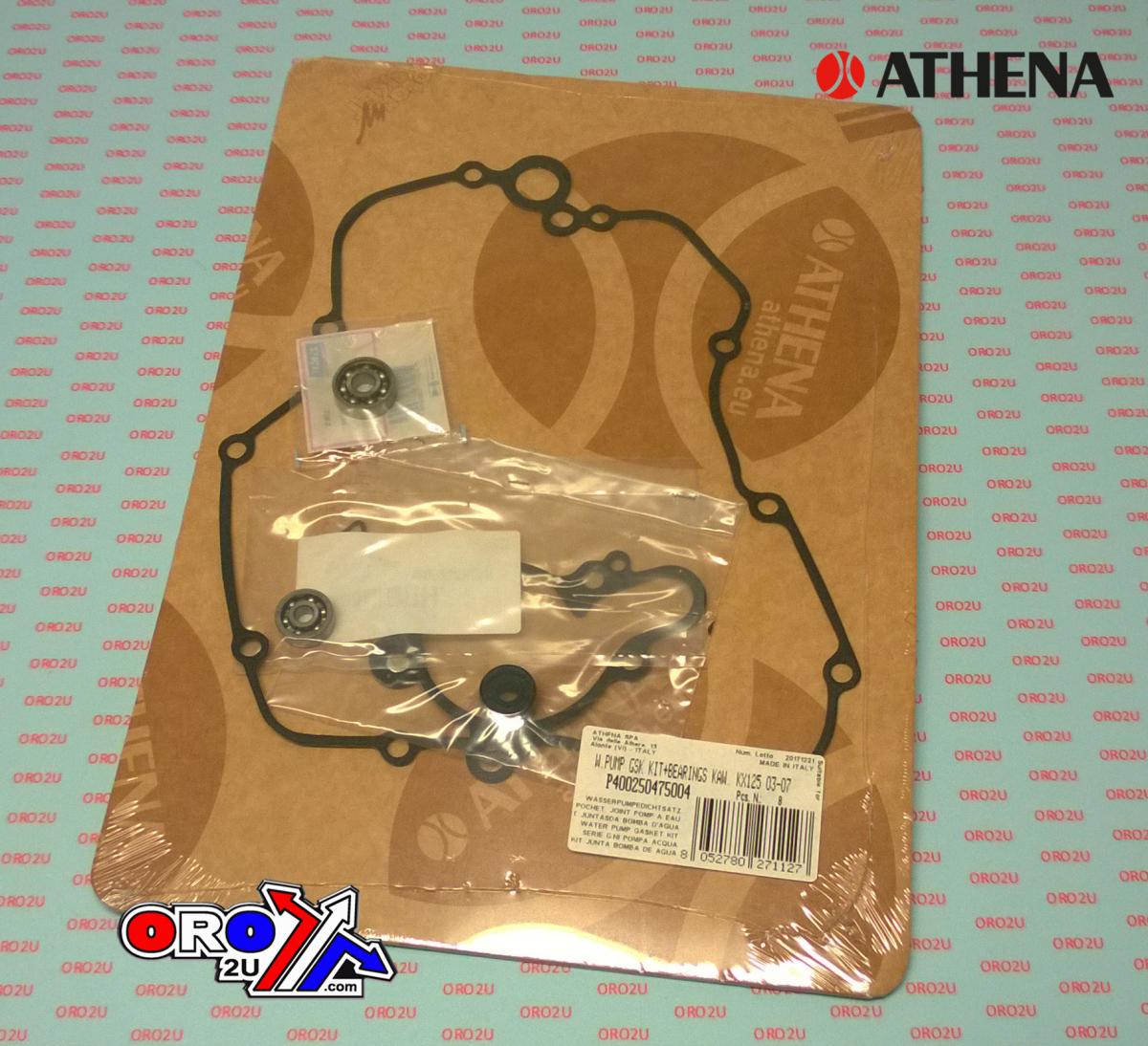 Athena Water Pump Gasket Kit KX 125 03-07, Athena P400250475004 Kawasaki with Bearing
