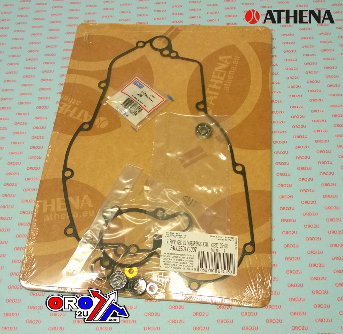 Athena Water Pump Gasket Kit KX 250 05-08, Athena P400250475007 Kawasaki with Bearing