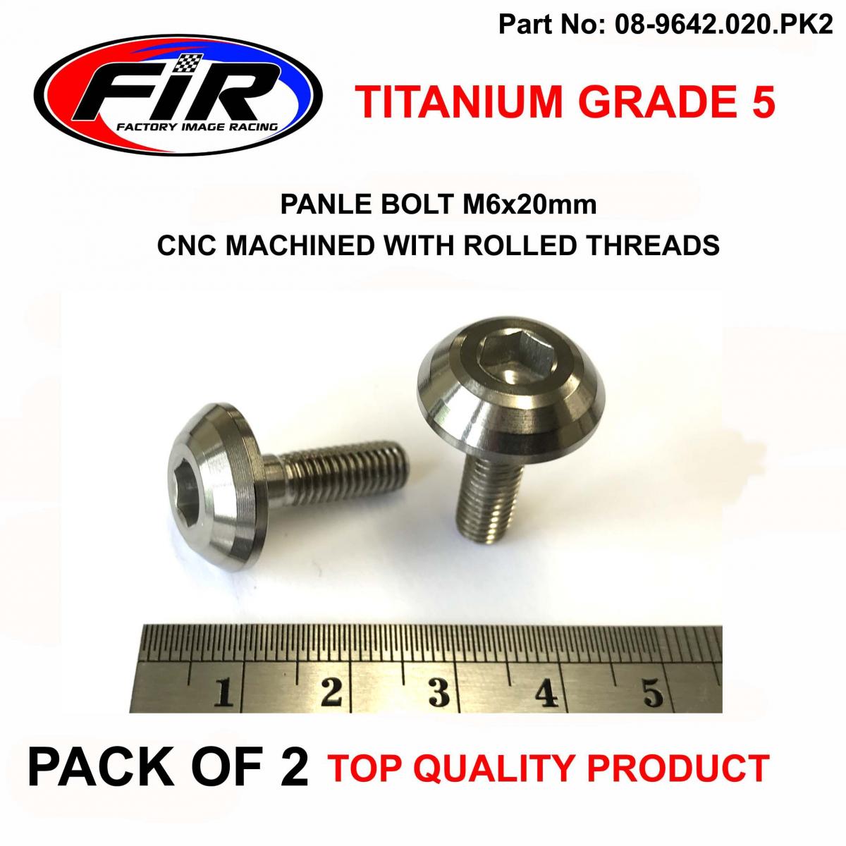 FIR Titanium Gr5 Panel Bolt M6x20mm, Pack of 2 / Metric Coarse