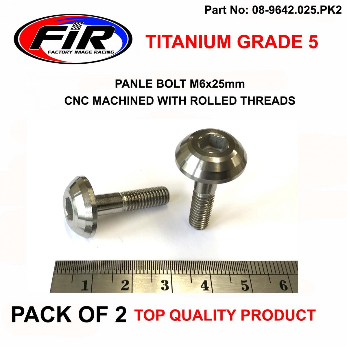 FIR Titanium Gr5 Panel Bolt M6x25mm, Pack of 2 / Metric Coarse