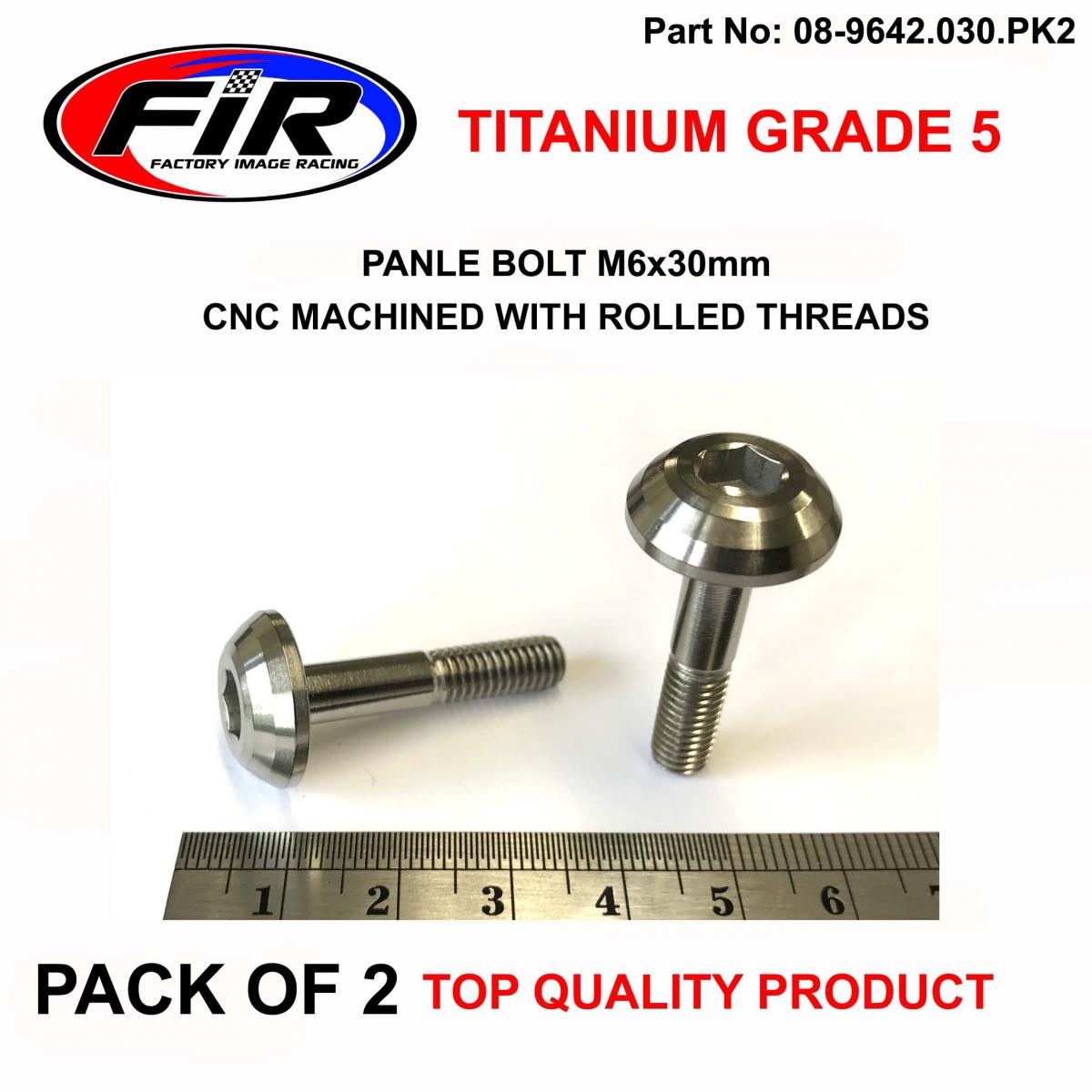 FIR Titanium Gr5 Panel Bolt M6x30mm, Pack of 2 / Metric Coarse