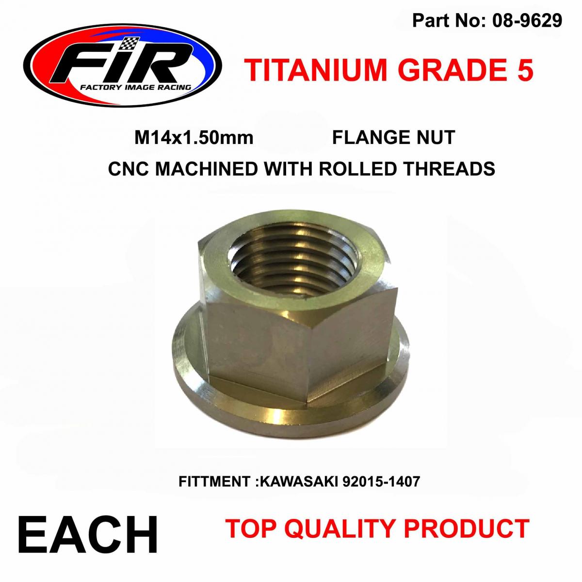 FIR Titanium Gr5 M14x1.50mm Each, Flange Nut / Kawasaki 92015-1407, / Oem Kawasaki 92015-1407