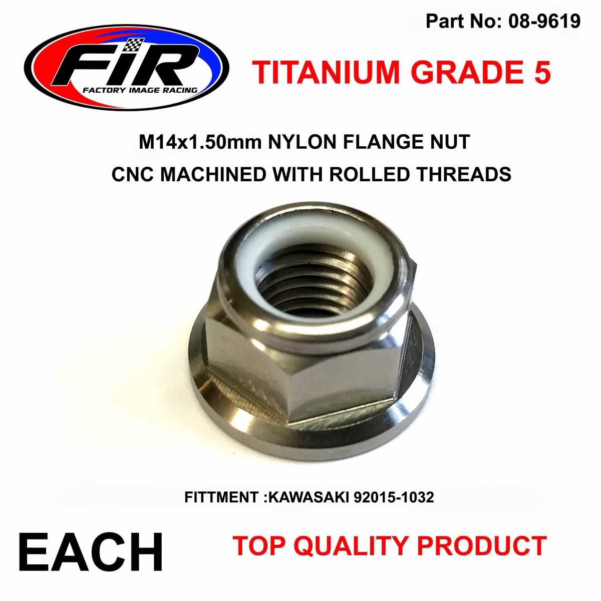 FIR TITANIUM GR5 M14X1.50mm NUT, NYLON FLANGE NUT / EACH