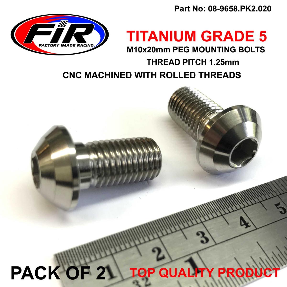 FIR Titanium Gr5 M10x1.25x20mm Pk2, Yam Kaw Peg Mount Bolts, / 90149-10033 92150-1255