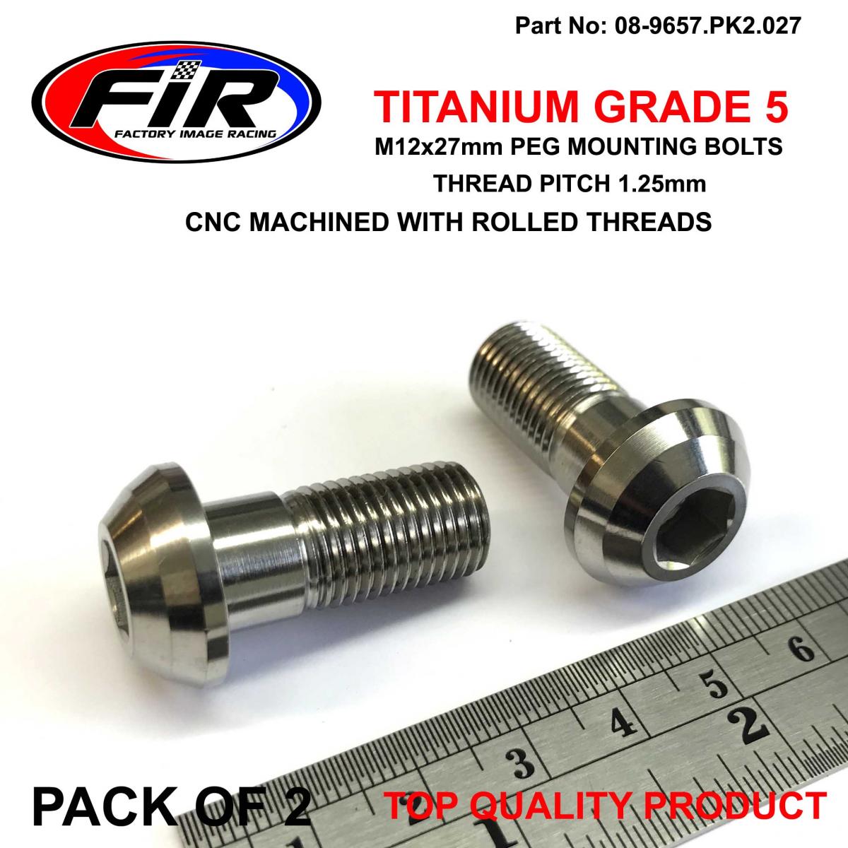 FIR Titanium Gr5 M12x1.25x27mm Pk2, Honda Peg Mount Bolts, / 90101-kz4-j40