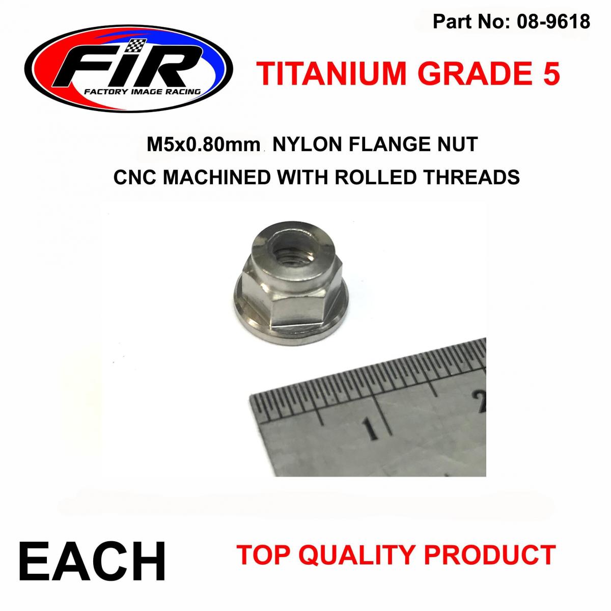 FIR TITANIUM GR5 M5X0.80mm NUT, NYLON FLANGE / GRADE 5 / EACH
