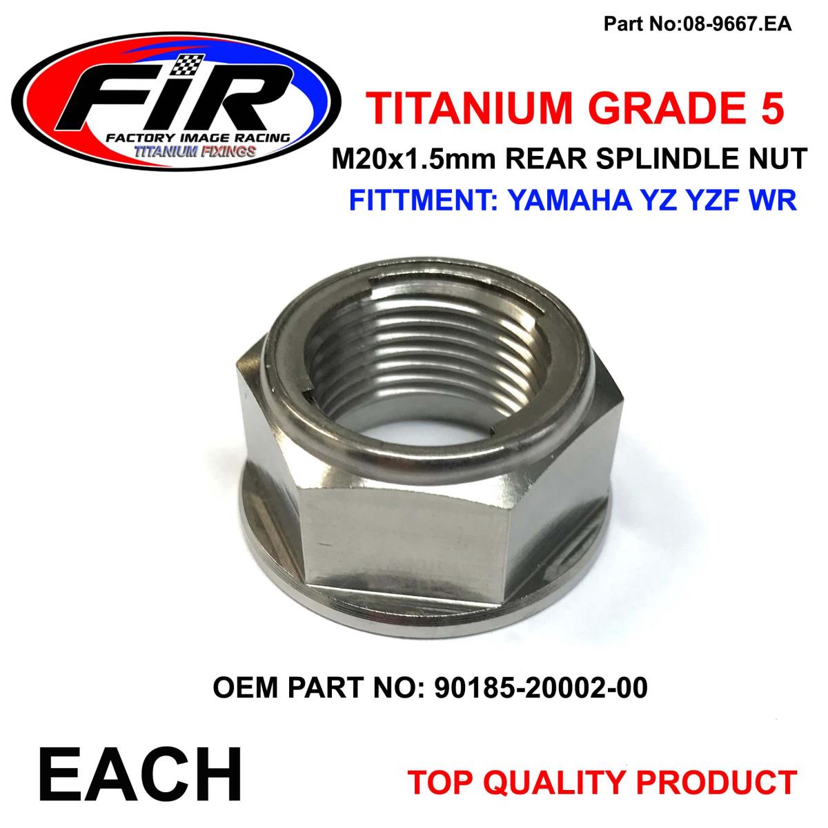 FIR Titanium Gr5 Rear Spindle Nut, M20x1.50 Yam Kaw 90185-20002, Each / / 92210-0939