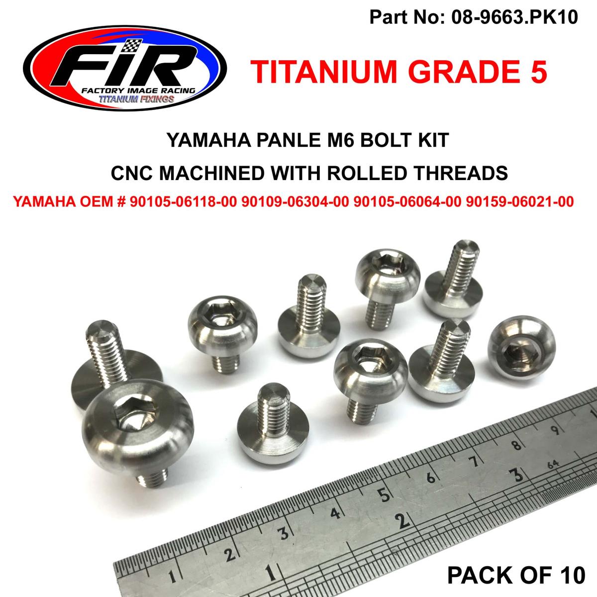 FIR Titanium Gr5 Side Panel Bolts PK10, Yamaha 2x10mm 6x12mm 2x14.5mm, Fir Brand / Pack of 10