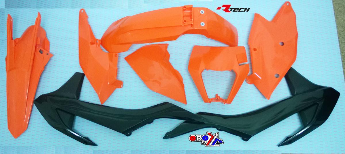 Rtech Plastics Plastic Kit/6 17-19 EXC/EXC-f, Oem 2019, Orange/black Enduro Kit, Rtech R-kitKTM-oem-518