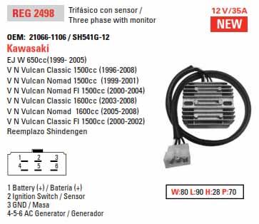 Arrowhead Electrical Rectifier / Regulator 12v Vn1500 Vulcan, Arrowhead 230-58232, 21066-1106, Sh541g12, Street