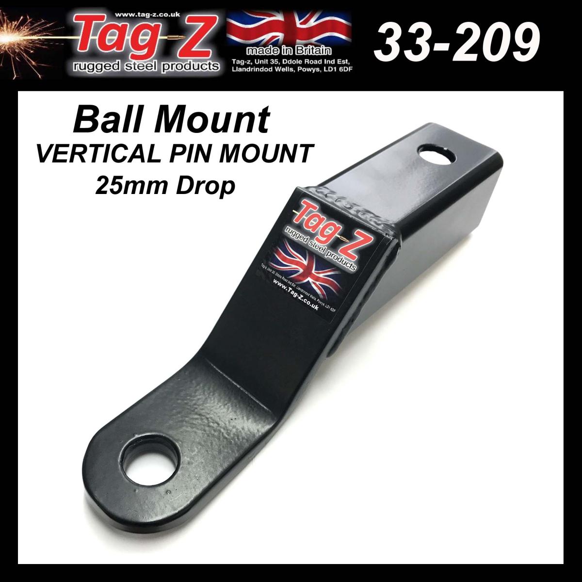 Tag-z B.mount 25mm Drop 1 Hole, Vertical Pin Mount ATV UTV, ATV UTV Quad Hitch Mount