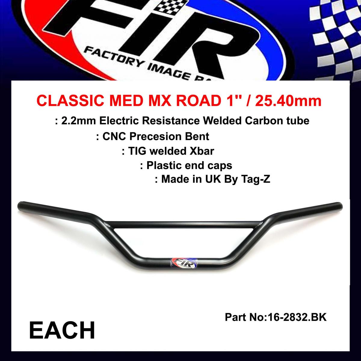 FIR Classic Med MX Road 1'' / 25.40mm, Matt Black / Handlebar X Bar, ( Sames As 16-295 )