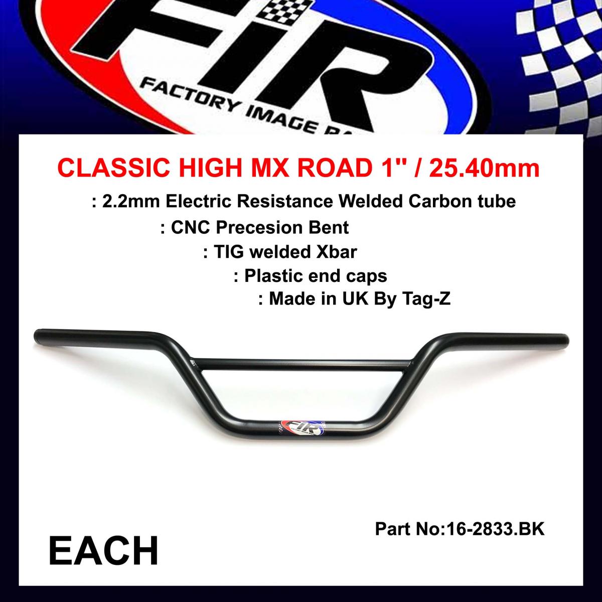 FIR Classic High MX Road 1'' / 25.40mm, Matt Black / Handlebar X Bar, ( Sames As 16-2904)